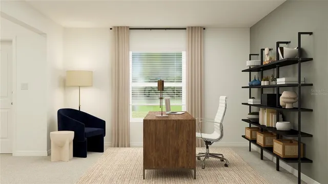 a view of workspace with wooden floor chairs and a window