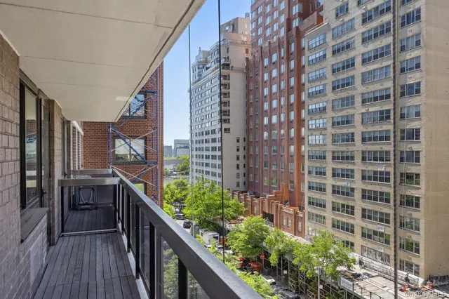 a balcony with wooden floor and potted plants