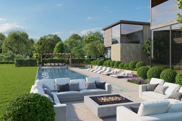 a view of a patio with a table and chairs