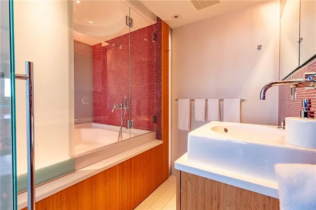 a bathroom with a bathtub