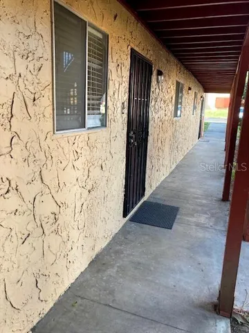 a view of wooden door