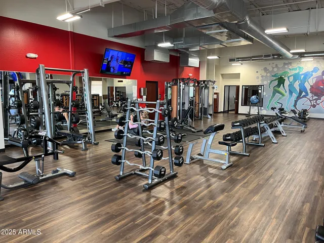 a view of a room with gym equipment