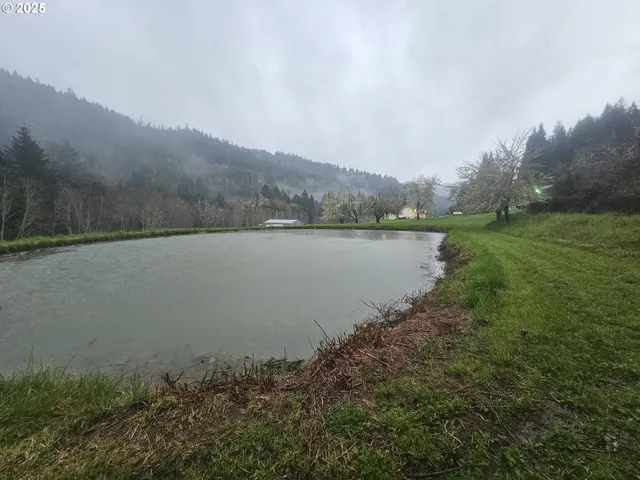 a view of a lake with a mountain in the background