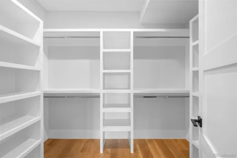 a view of walk in closet with empty racks