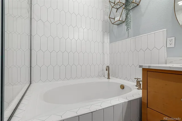 a bathroom with a bathtub