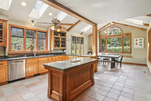 a living room with a large window