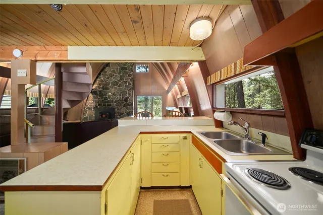 a room with a table and a window