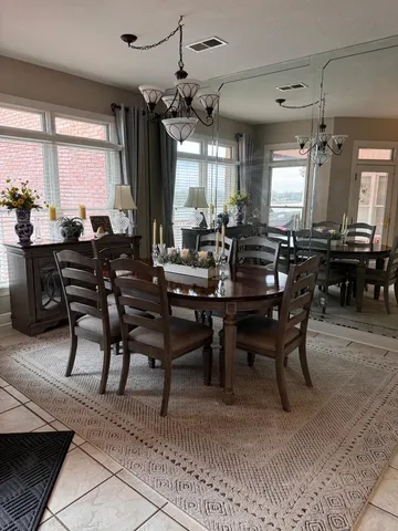 a view of a dining area with furniture