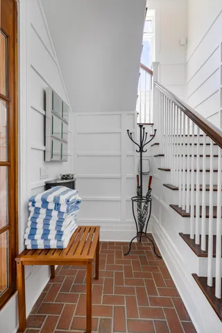 a bathroom with a bathtub and shower