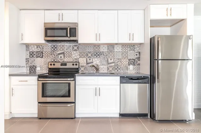 a kitchen with a stove and a microwave