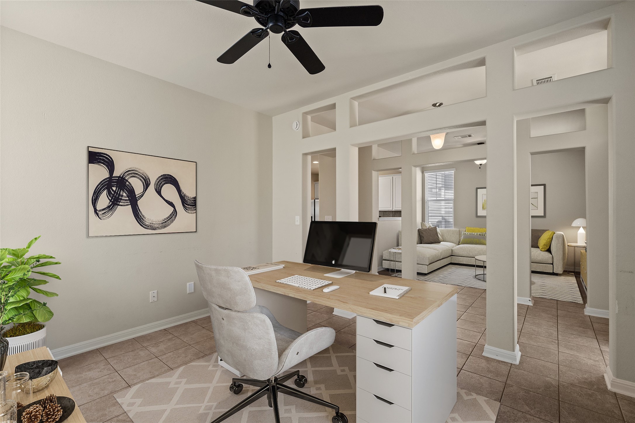 423 Wetzel Kyle, TX 78640 - Photo 8 of 35 Home office featuring a ceiling fan and light tile patterned flooring