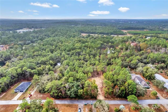 an aerial view of a houses with a yard