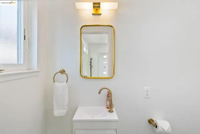 a bathroom with a mirror