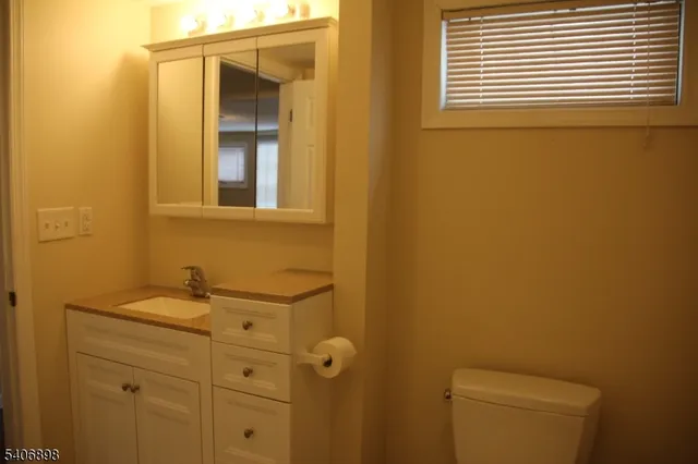 a bathroom with a sink a toilet and a mirror