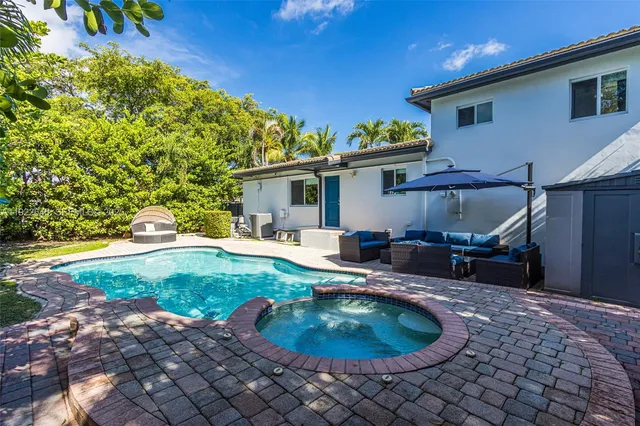 a house view with a backyard space