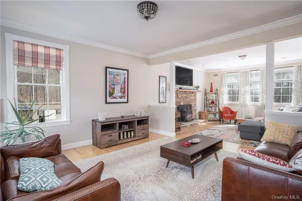 a living room with furniture rug and window