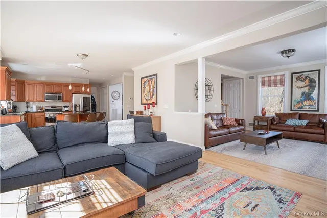 a living room with furniture and a rug