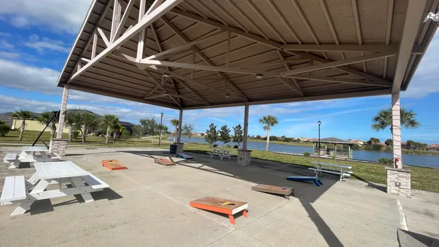 a view of a swimming pool with a patio