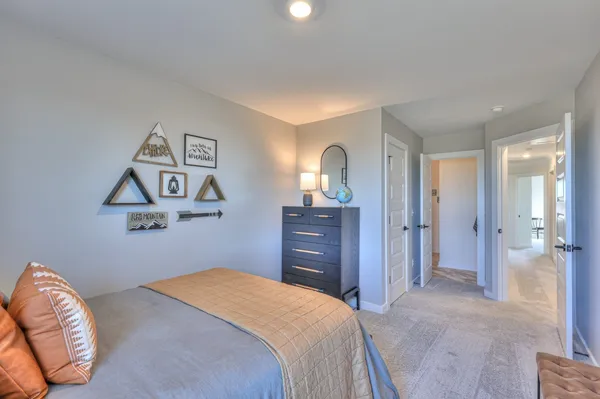 a bedroom with a bed and a dresser