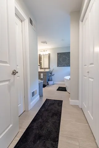 a view of a bathtub in a room