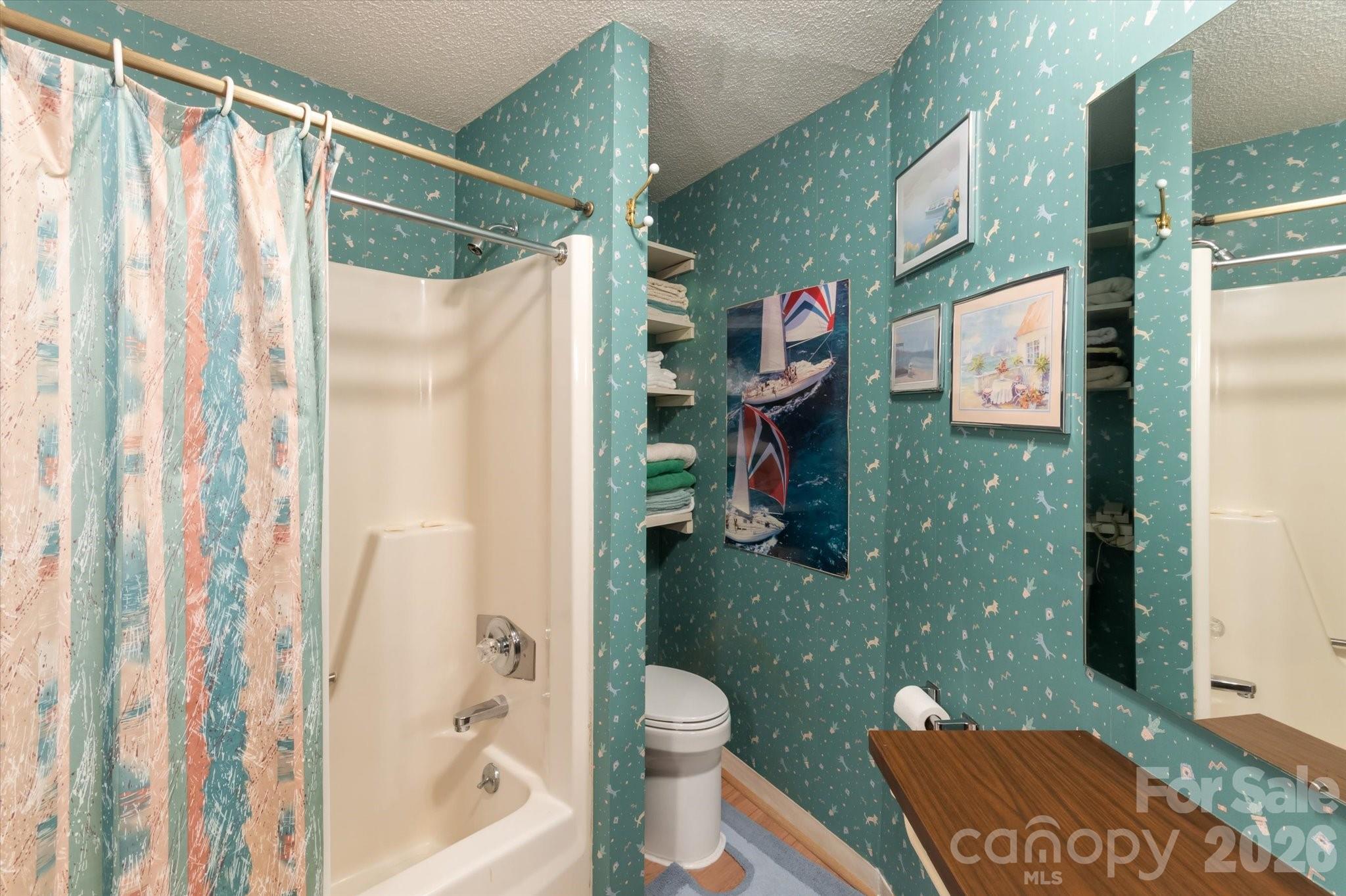 1881 Brookside Camp Road Hendersonville, NC 28792 - Photo 27 of 48 a bathroom with a shower curtain and a sink