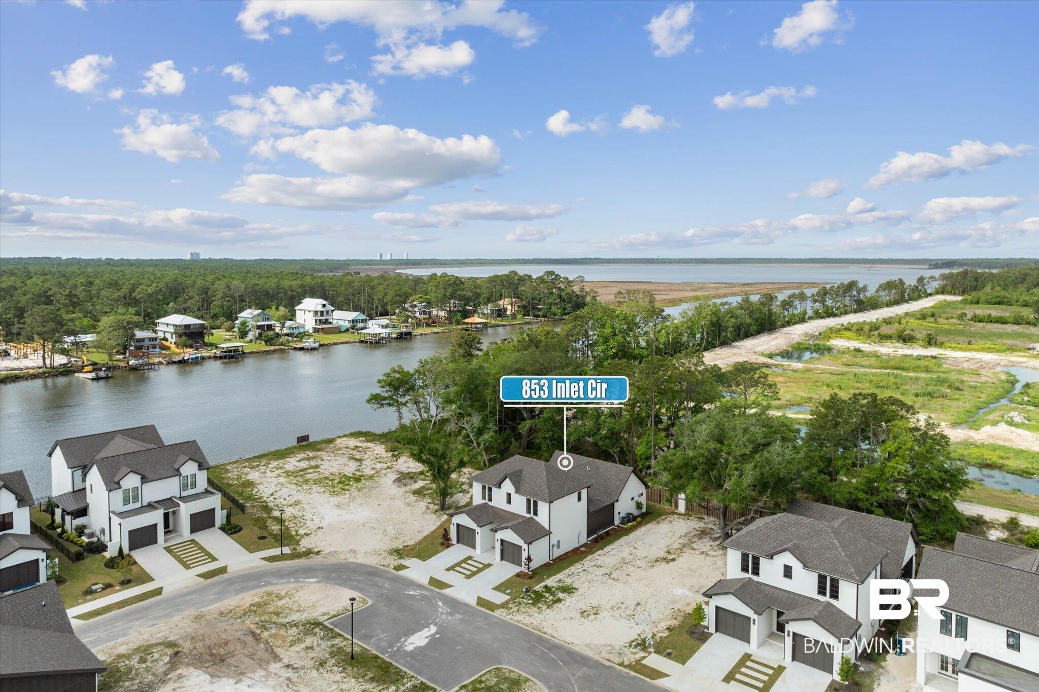 853 Inlet Circle Gulf Shores, AL 36542 - Photo 52 of 55 Aerial view with a water view and a residential view