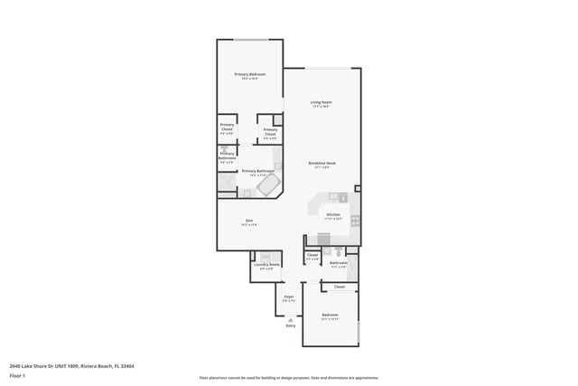 $649,000 | 2640 Lake Shore Drive, Unit 1809, Riviera Beach, FL 33404