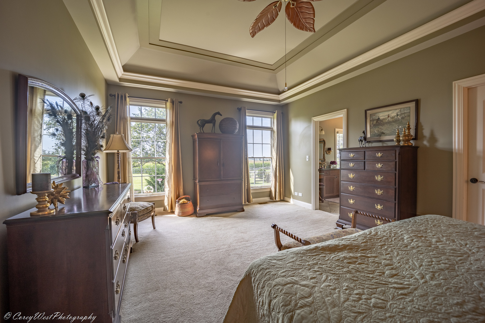 N307 Watson Road Maple Park, IL 60151 - Photo 24 of 65 a bedroom with a balcony a bed and a large mirror with a dresser