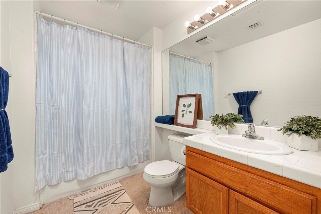 32201 Joaquin Road Acton, CA 93510 - Photo 50 of 75 a bathroom with a sink a toilet and shower curtain