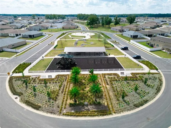a view of a swimming pool with a garden