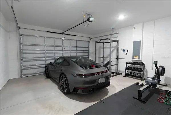 a car parked in a garage