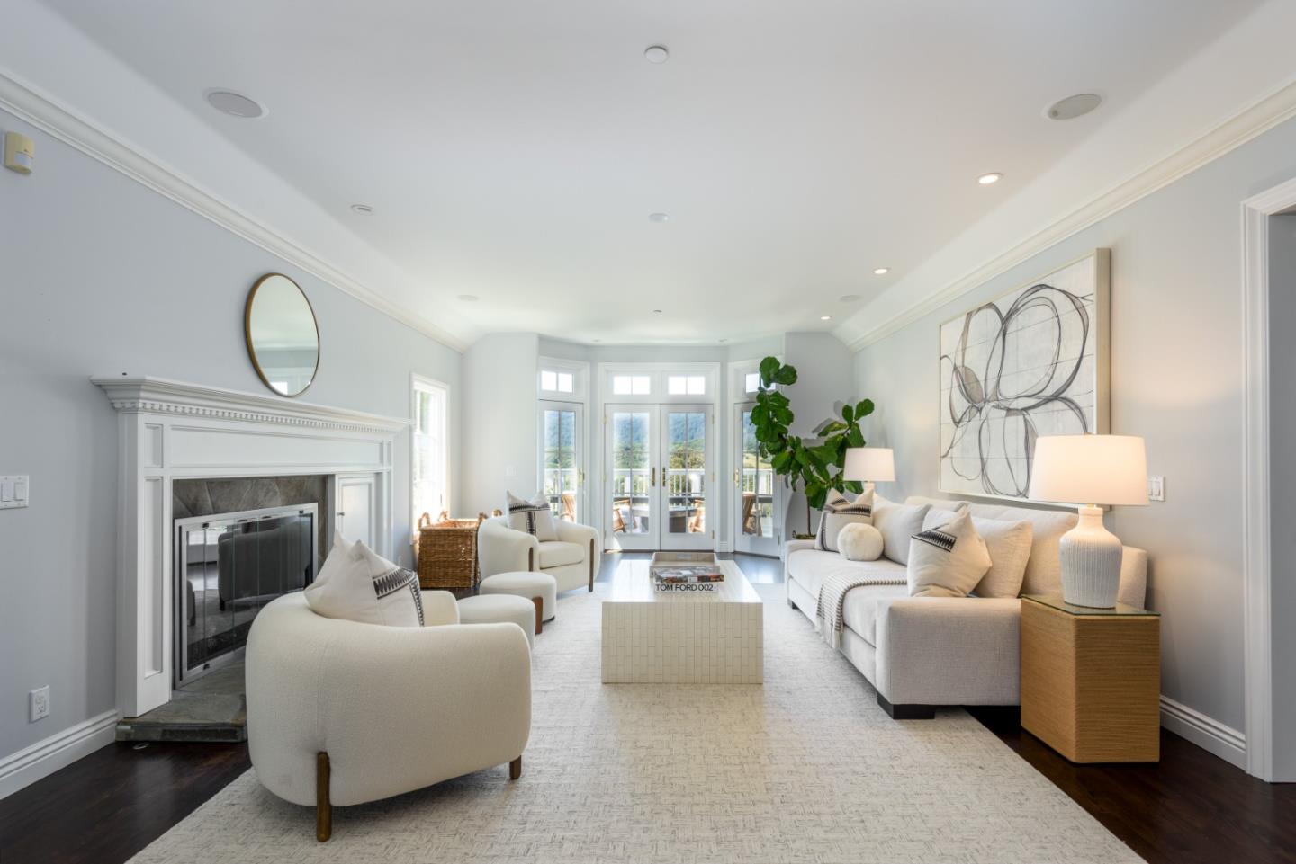 1075 Godetia Drive Woodside, CA 94062 - Photo 7 of 33 a living room with furniture a fireplace and a potted plant