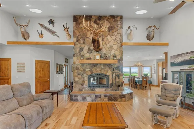 a front view of house with yard and outdoor seating