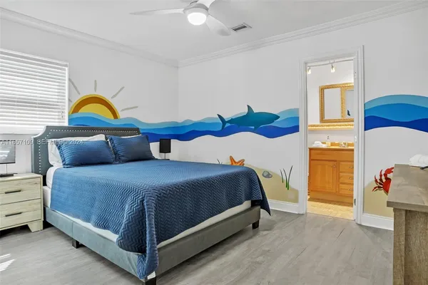 a bedroom with a bed and a dresser