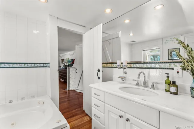 a bathroom with a sink double vanity