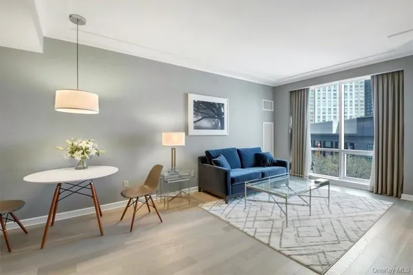a living room with furniture and a window