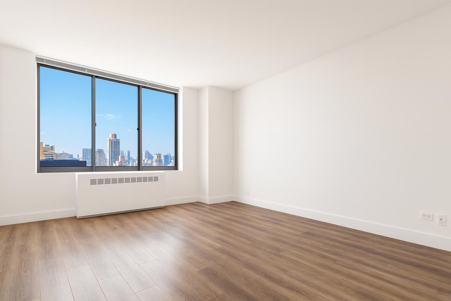 1735 York Avenue, Unit PH35D Manhattan, NY 10128 - Photo 6 of 24 a view of an empty room with wooden floor and a window
