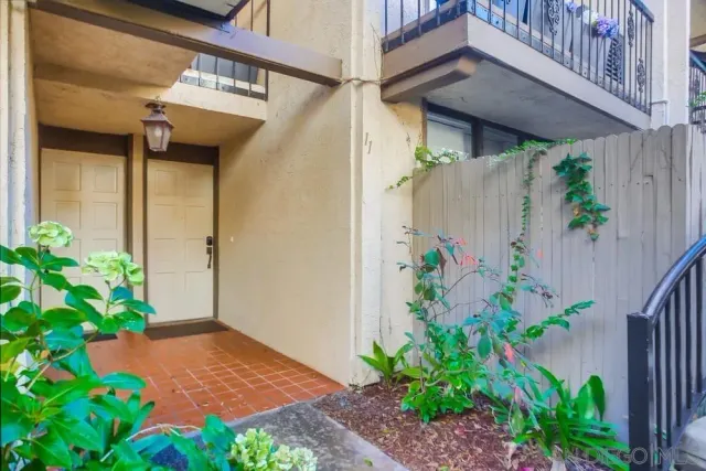 a view of a house with potted plants