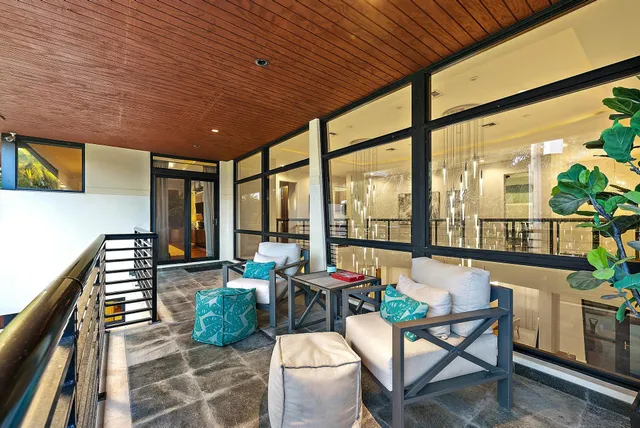 a view of an outdoor dining space with furniture