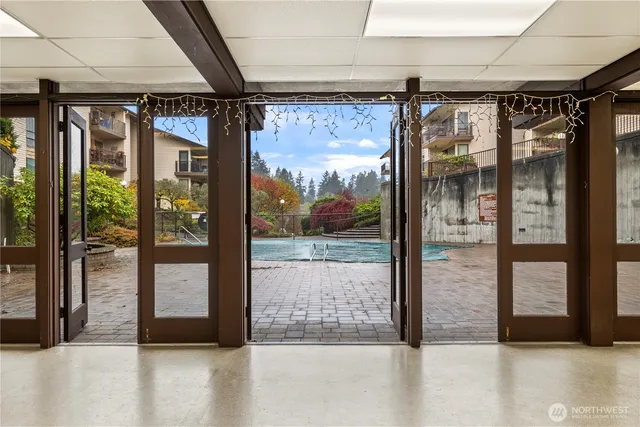 a view of a car park from a porch