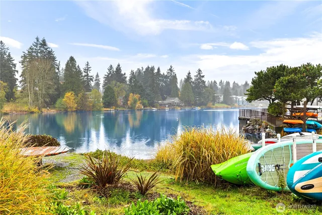 a view of a lake with houses