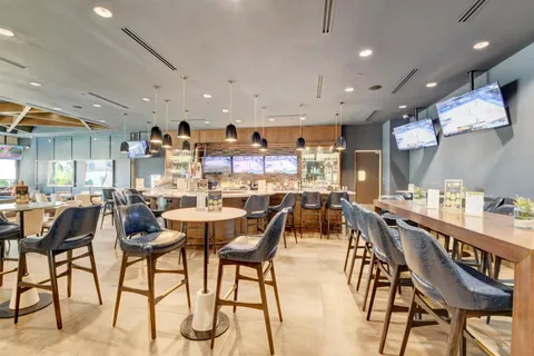 a view of a dining area with furniture