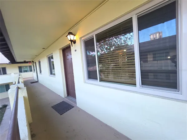 a view of the porch of a house