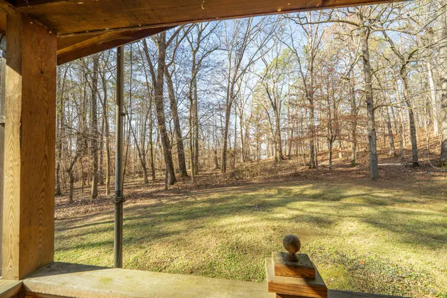 a view of balcony with wooden floor