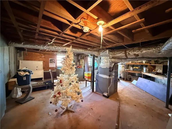 a view of a garage room with storage