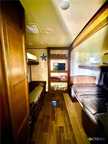 a hallway with a large window