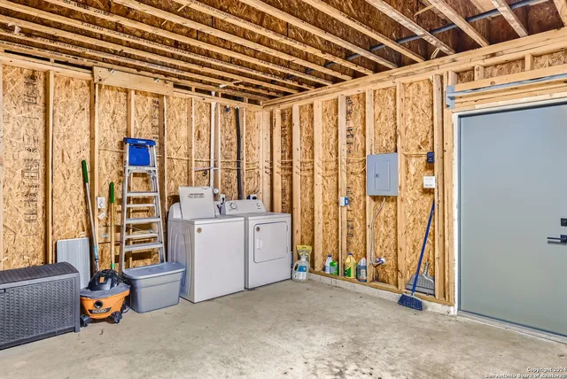 a porch with seating space and yard in the back
