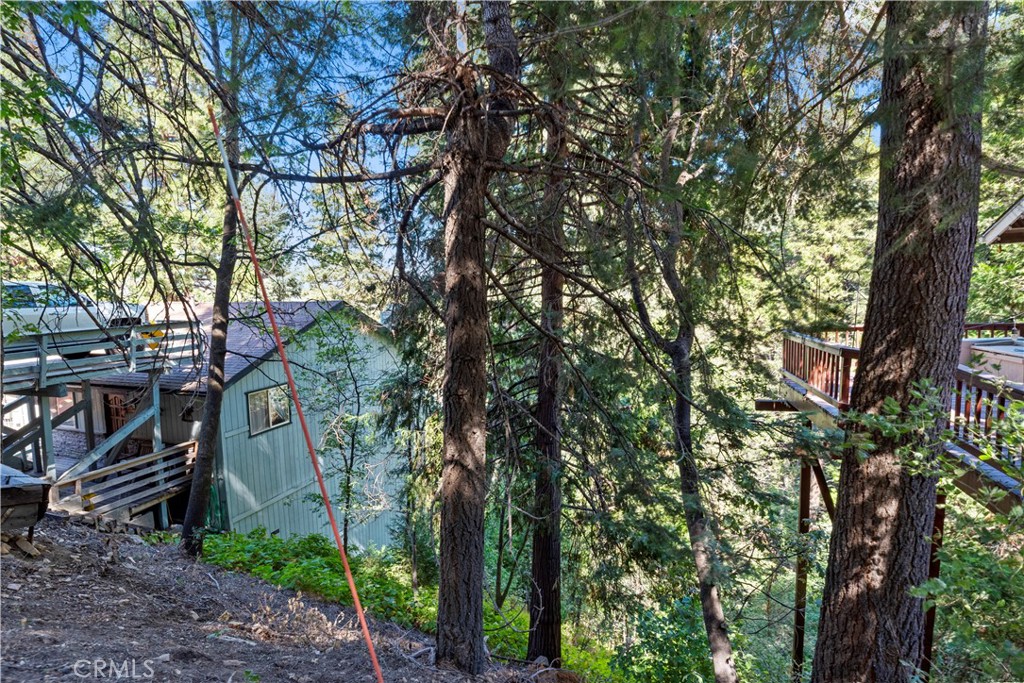 615 Wellesley Lake Arrowhead, CA 92352 - Photo 40 of 45 a backyard of a house with lots of trees
