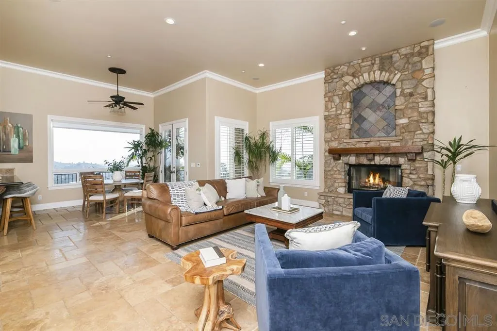 9443 Sunset Avenue La Mesa, CA 91941 - Photo 12 of 25 a living room with furniture a fireplace and a table