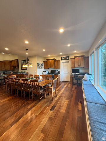 3145 South 500 West Vernal, UT 84078 - Photo 59 of 64 Dining room featuring dark wood-style floors and suspended lighting